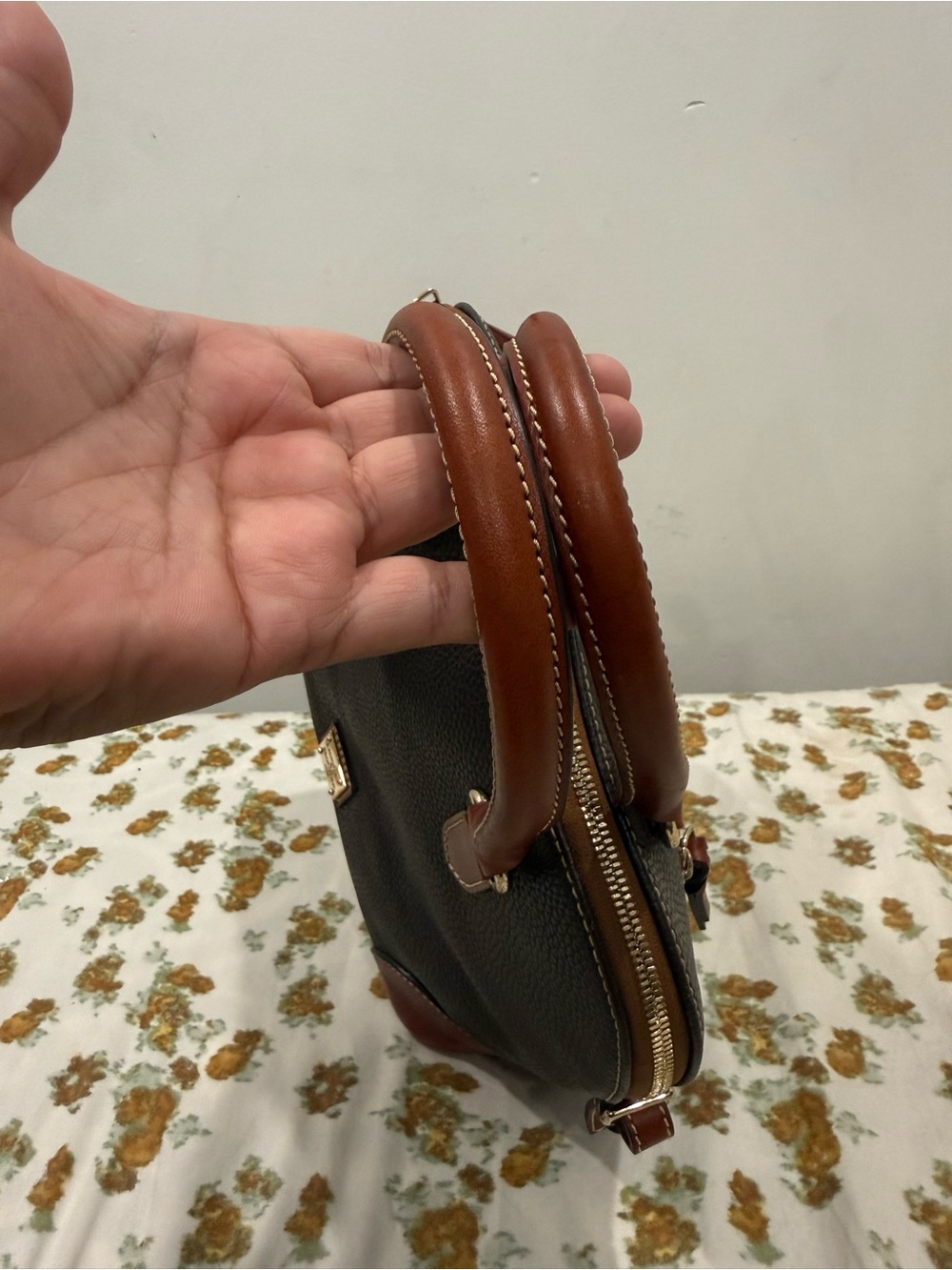 Dooney & Bourke Dark Brown Pebbled Leather Satchel - Picture 6 of 10